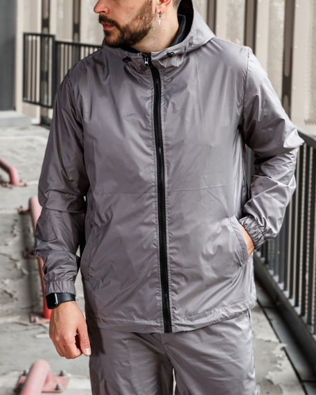 Мужской спортивный костюм из плащевки штаны и ветровка, BD0030 цвет серый, размер М | Зображення 1