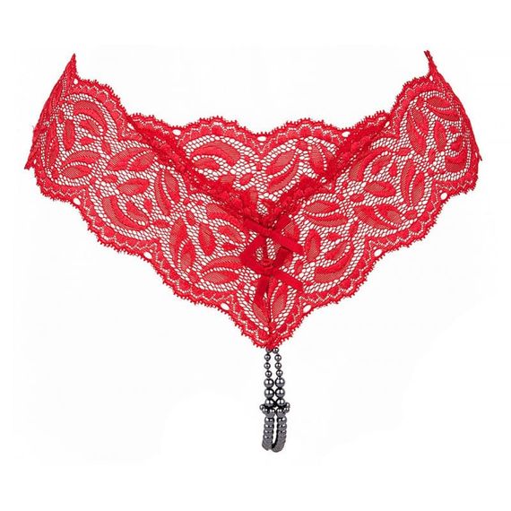 Трусики стринги с черным жемчугом Ebony Your Night Paris Красные L