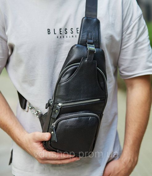 Чоловіча шкіряна сумка-слінг 17х32х7, бананка для роботи та офісу TIDING BAG - MK-96303 чорна | Зображення 6