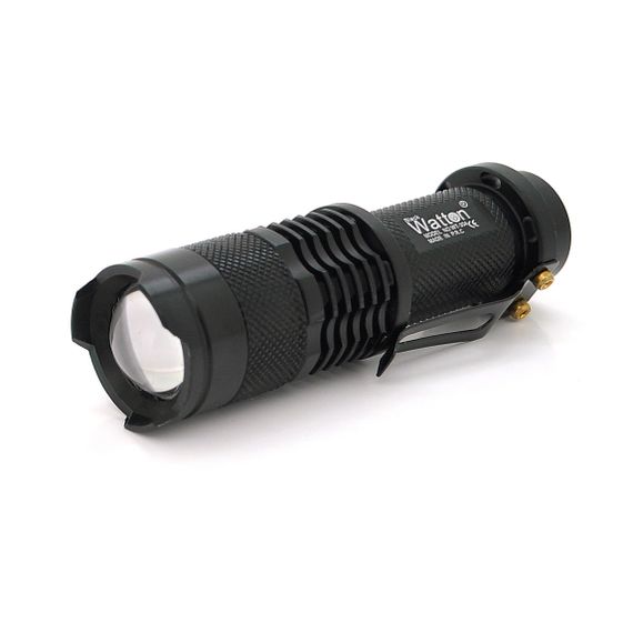Фонарь ручной Watton WT-304.1LED CREE Q5.3W, 3 режима + Zoom, АА/1300mah, Black