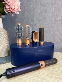 Стайлер 5в1 HAIR BRUSH Styler + Коробка з функціями об'єму, випрямлення, накручування темно-синій