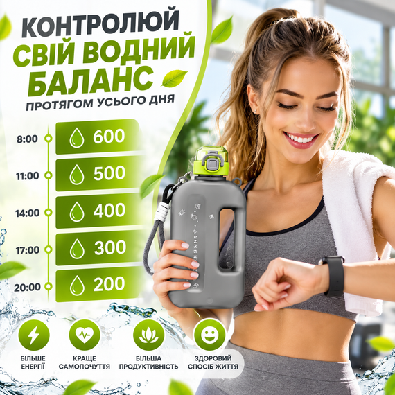Спортивная бутылка для воды SUMMER 750 мл - многоразовая из эко-пластика BPA-free, герметичная крышка, черный градиент | Зображення 3