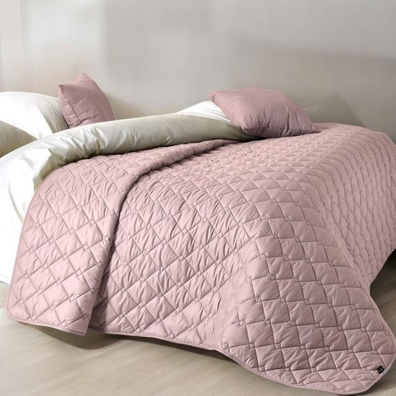 Двустороннее покрывало IDEIA Cube 210х240 см микрофибра с антиаллергенным волокном, пудра/св.серый | Зображення 6