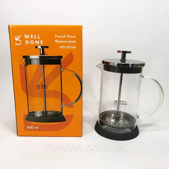Френч-прес красивий Well Done WD-8036B 600 мл, Домашній френч-прес з якісного матеріалу MY-10 | Зображення 6
