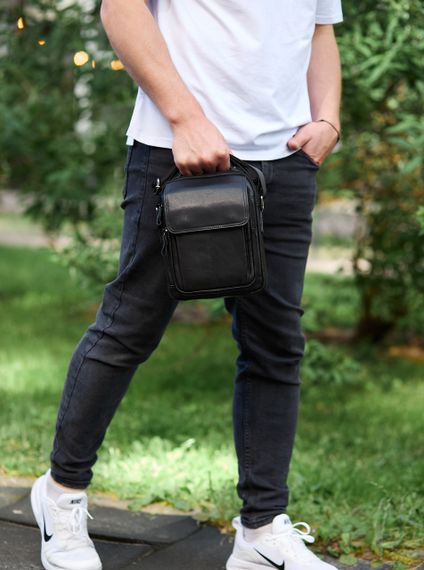 Сумка-барсетка чоловіча через плече шкіряна гладка чорна Tiding Bag TD-55467 | Зображення 8