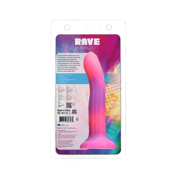 Фалоімітатор, що світиться в темряві, ADDICTION Rave 8″, Glow in the Dark Dildo Pink Purple, 20,3 см | Зображення 8