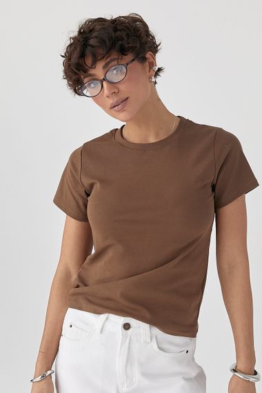Однотонна жіноча еластична футболка - коричневий цвет, ONE SIZE (є розміри) | Зображення 4