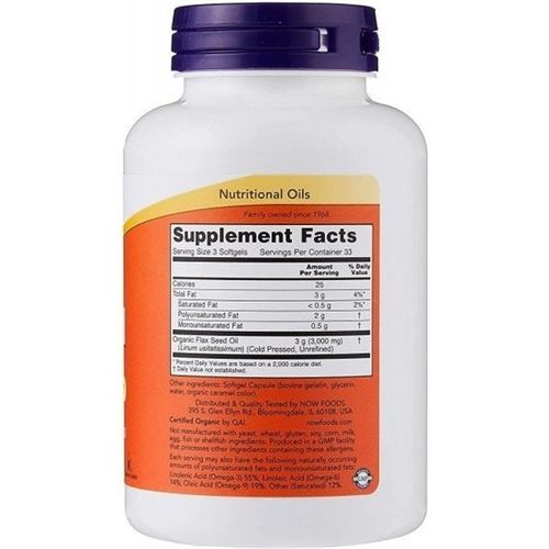 Льняное масло NOW Foods Flax Oil 1000 mg 100 Softgels | Зображення 1
