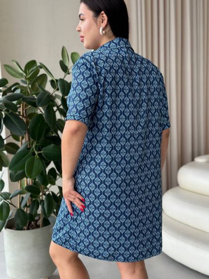 Шовкова синя сорочка на ґудзиках для дому PLUS SIZE | Зображення 8