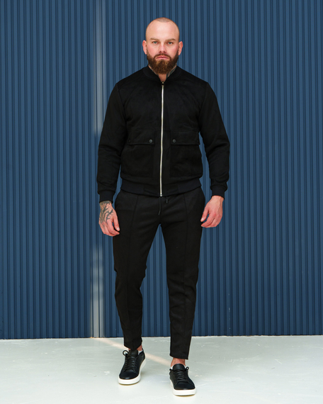 Бомбер замш карман Премиум чёрный S M | Зображення 6