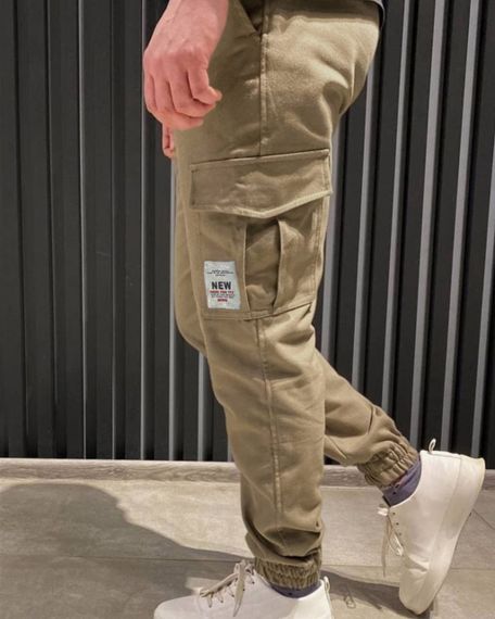 Мужские брюки карго с накладными карманами котон LI2031 цвет бежевый, размер 54/56 | Зображення 4