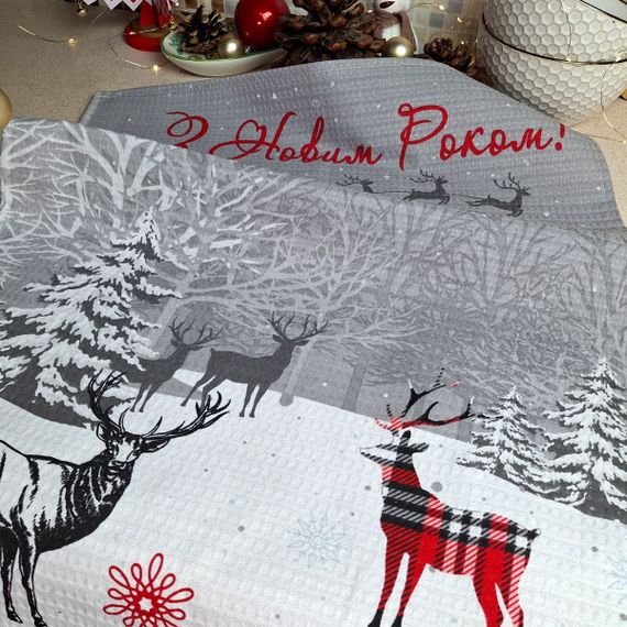 Кухонний рушник SoundSleep Winter Time різдвяний вафельний 45х60 см сірий (2800004667203) | Зображення 4