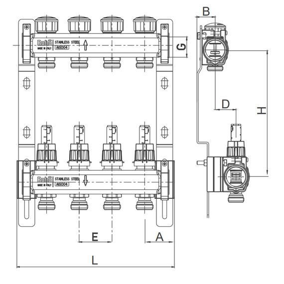 Коллектор с расходомером и термостатическими клапанами Roho R804-06 - 1"х 6-ти. (RO0038) | Зображення 1