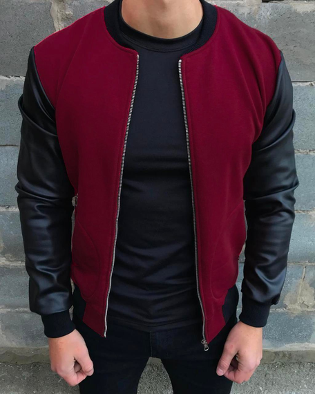 Бомбер Кож рукав бордо S L | Зображення 2