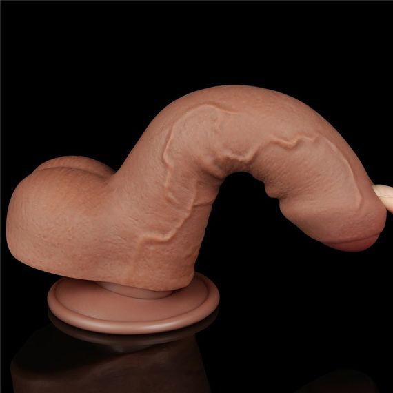 Фалоімітатор з мошонкою 7'' SLIDING SKIN DUAL LAYER DONG BROWN Sex Aura | Зображення 4