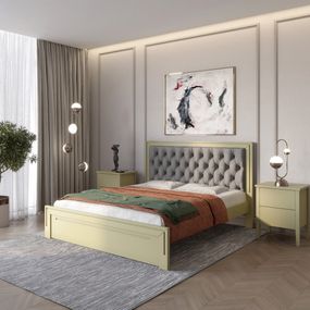 Двоспальне дерев&#039;яне ліжко Mebigrand Торонто Т3 Оливковий (RAL1020)/Аляска 93 (сірий) 160х190 см (MBG-8265)