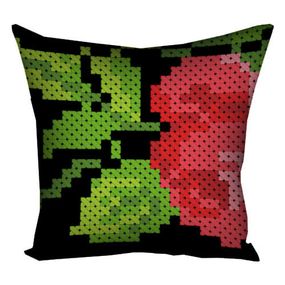Подушка габардинова з принтом Квітка для вишивки на чорному тлі 40x40 (4P_15UKR031)