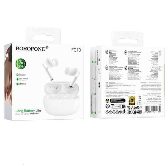 Беспроводные TWS наушники Borofone FQ10 Joyful White | Зображення 1