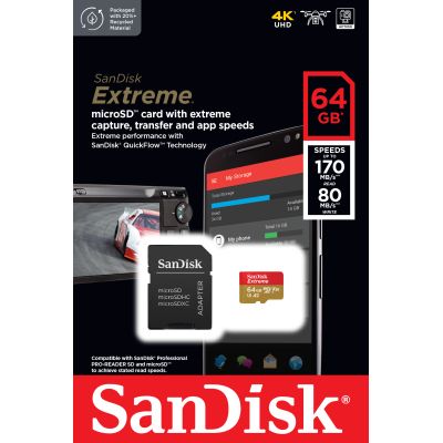Карта памяти SanDisk 64GB microSD class 10 UHS-I U3 Extreme (SDSQXAH-064G-GN6MA) | Зображення 2