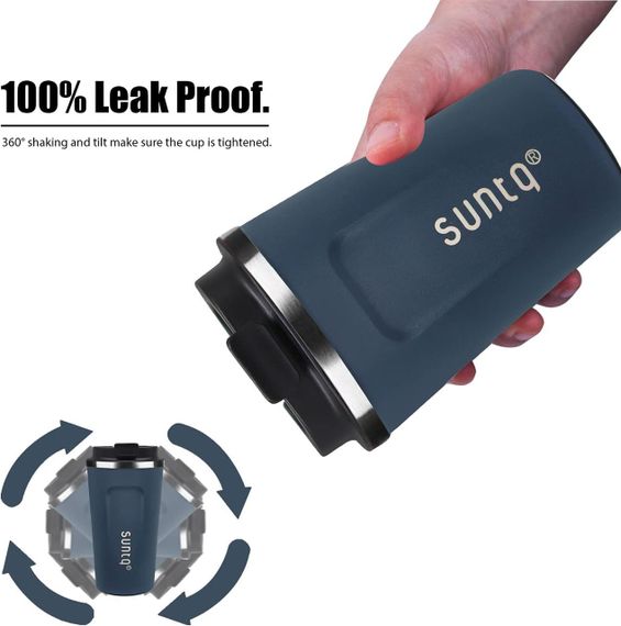 Термочашка Suntq 380 мл из нержавеющей стали, темно-синяя, кофейная кружка, термокружка с герметичной крышкой | Зображення 3