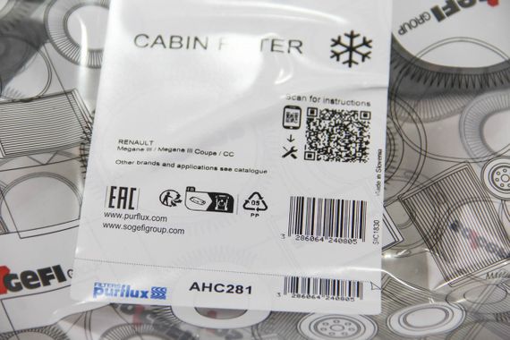 Фільтр салону, PURFLUX megane iii 08-15 (AHC281) | Зображення 1