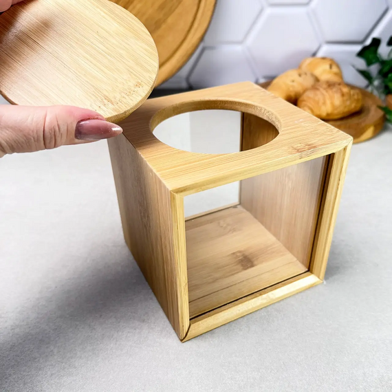 Банка бамбукова Bamboo S GK-5875 для зберігання сипучих продуктів зі скляними стінками 1.7 л Прозорий | Зображення 6