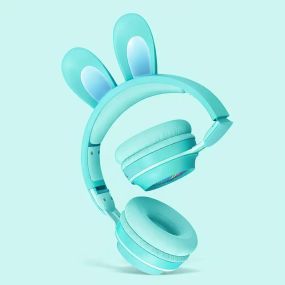 Детские беспроводные Bluetooth наушники с ушками зайчика RGB Picun B12 4704/4705 VJ Бирюзовый