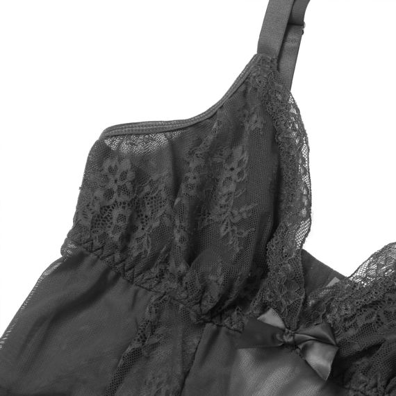 Сукня-пеньюар максі з розрізами Star Night з трусиками, з мереживом, чорна, S sexstyle | Зображення 7