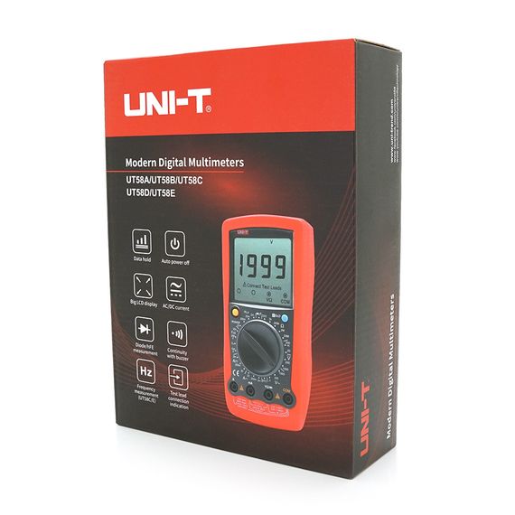 Мультиметр UNI-T UT58D Вимірювання: V (AC/DC), A (AC/DC), Ω, C, L. Функції: Data Hold, продзвонювання, тест діодів/транзисторів. | Зображення 1