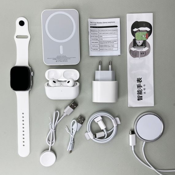 Комплект Megabox 6в1 - Watch 9 / Air Pro 2 / Battary Pack / MagSafe / 20W Type-С / Кабель 3х / Ремінець (Білий) UA | Зображення 2