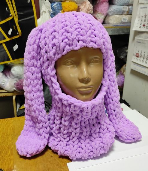 Балаклава колір 378 плюшева з вушками зайчика