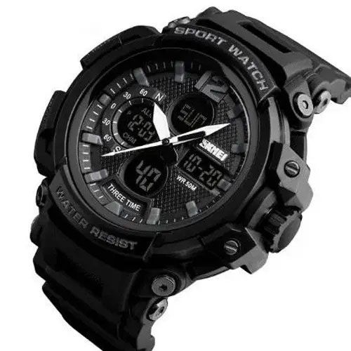 Годинник наручний чоловічий SKMEI 1343BK BLACK, годинник тактичний протиударний. Колір: чорний | Зображення 3