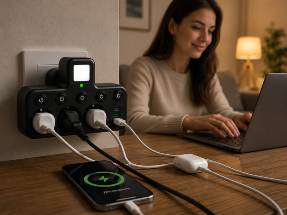 Мережевий фільтр з підсвічуванням 3 розетки, 2500Вт (2хUSB + Type-C) / Мережевий трійник / Адаптер в розетку | Зображення 1