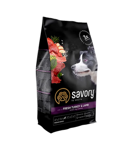 Сухий корм Savory для дорослих собак середньої породи, індичка та ягня 1кг