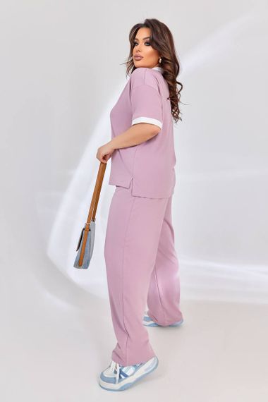 Женский легкий летний брючный костюм с футболкой, большие размеры и батал, SS172 цвет розовый, размер 48/50 | Зображення 1