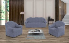 Жакардовий чохол на диван + 2 крісла Volna без спідниці темно-сірий