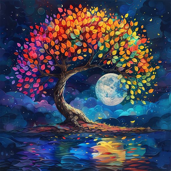 Алмазная мозаика "Красочное дерево" BH020 неполная выкладка 25х25 см | Зображення 1