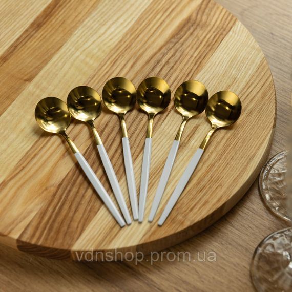 Набір чайних ложок 6 штук ложка чайна з нержавіючої сталі 12.9 см Білий із золотом HP-20-10 | Зображення 3