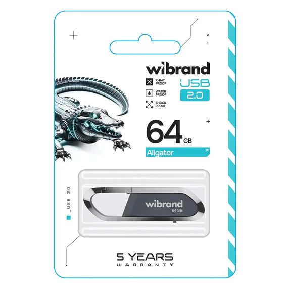 USB флеш накопичувач Wibrand 64GB Aligator Grey USB 2.0 (WI2.0/AL64U7G) | Зображення 1