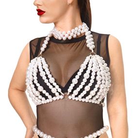Ліф з перлин Art of Sex - Jasmine, колір білий, розмір XS-2XL, Білий, XS-2XL