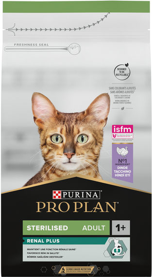 Сухий корм Purina PRO PLAN Sterilised Adult 1+ Renal Plus для дорослих стерилізованих котів, індичка 1.5кг