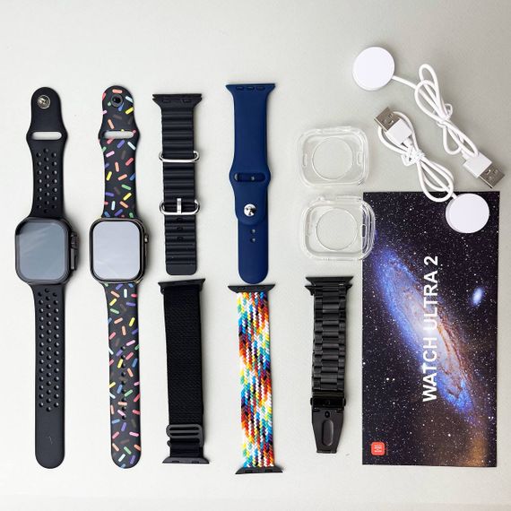 Комплект i50 - Watch Ultra 2 / Smart Watch 9 / 7 ремінців / 2 захисних чохла (Чорний) | Зображення 7