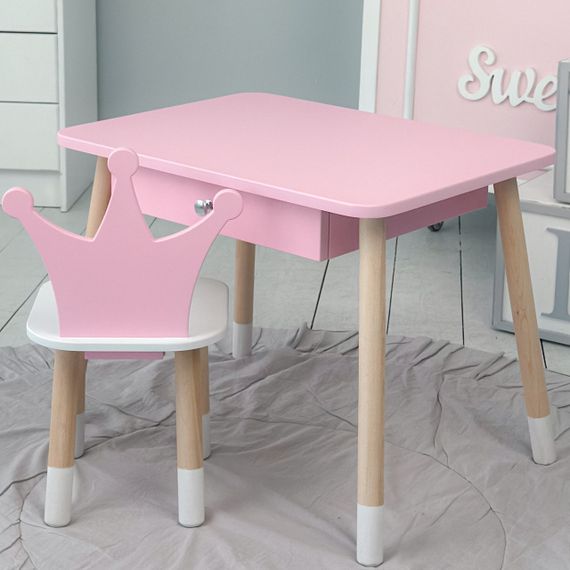 Дитячий столик і стільчиккорона  рожевий. Столик із шухлядою для олівців і розмальовок | Зображення 2