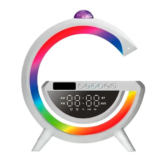 Настільна RGB лампа з колонкою, дискошаром та бездротовою зарядкою, BT 3402, Біла / Розумна лампа нічник / Смарт лампа | Зображення 3