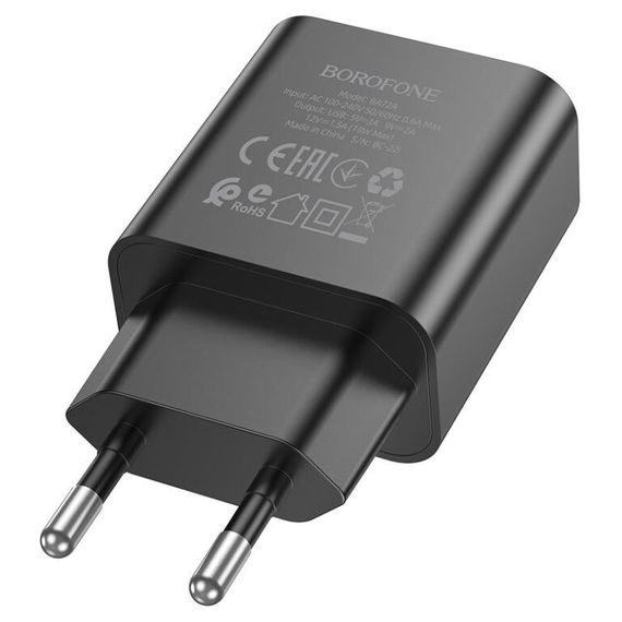 МЗП Borofone BA72A Spring QC3.0 (1USB-A) Black | Зображення 2