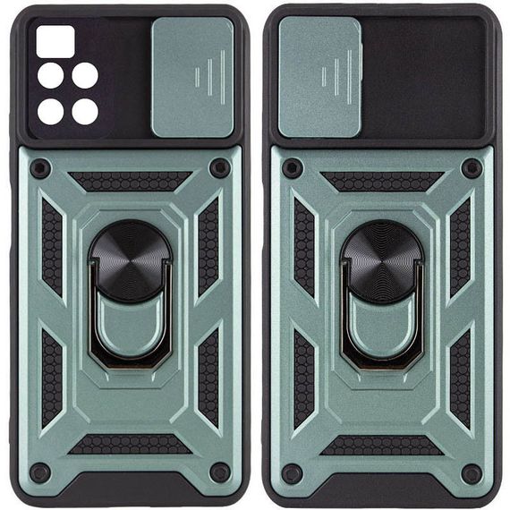 Ударостійкий чохол Camshield Serge Ring для Xiaomi Poco M4 Pro 5G TPU+PC, Шторка на камеру, Зелений