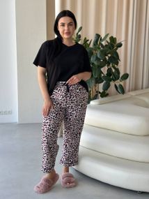 Чорна жіноча піжама з леопардовим принтом PLUS SIZE