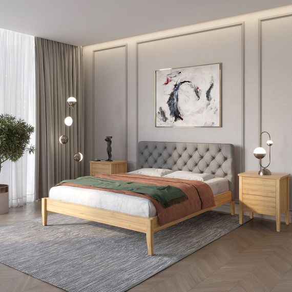 Двоспальне дерев&#039;яне ліжко Mebigrand Рим ДК Горіх світлий/Аляска 93 (Сірий) Б3 140х190 см (MBG-4970)