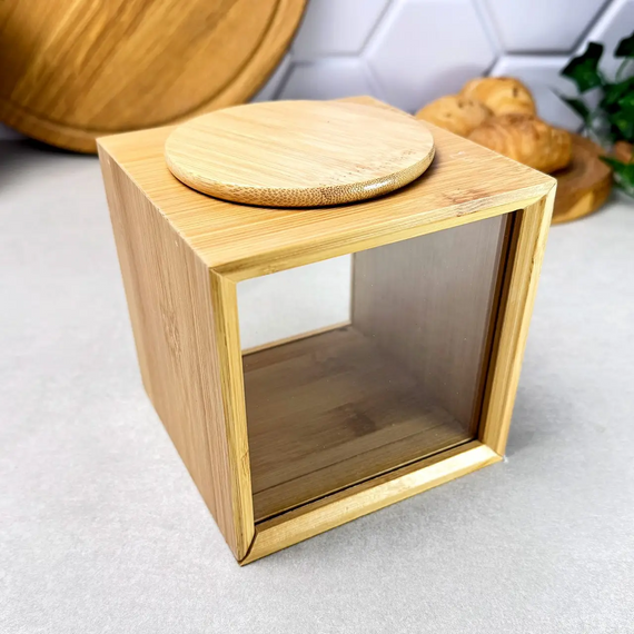 Банка бамбукова Bamboo S GK-5875 для зберігання сипучих продуктів зі скляними стінками 1.7 л Прозорий | Зображення 3