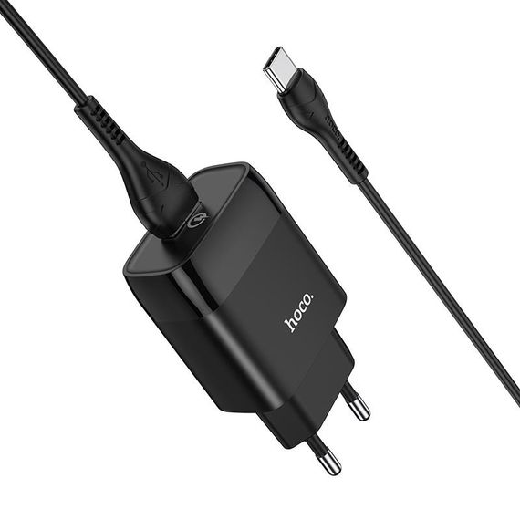МЗП Hoco C72Q Glorious QC3.0 18W (1USB-A) + кабель USB to Type-C Чорний | Зображення 1
